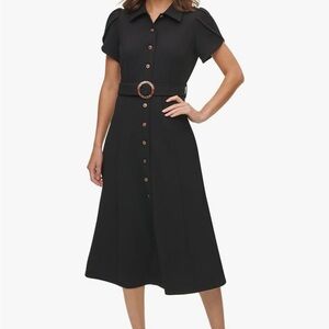 Calvin Klein Black Midi Dress with Button Detail